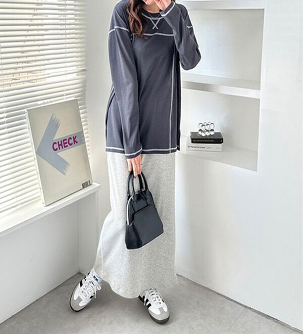 GeeRA（ジーラ）の「配色ステッチスラブシアーカットソー（カットソー）」｜詳細画像