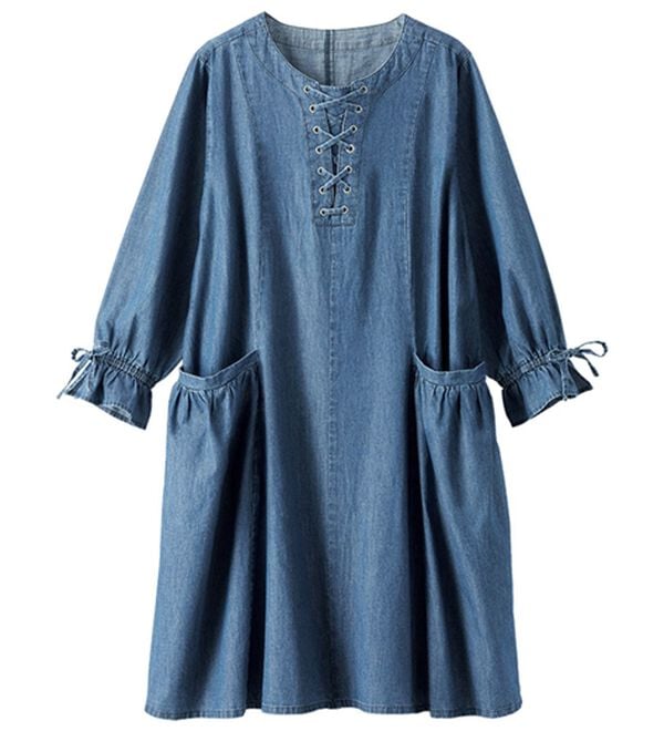 BELLUNA（ベルーナ）の「胸元レースアップデニムワンピース（その他ワンピース）」｜詳細画像