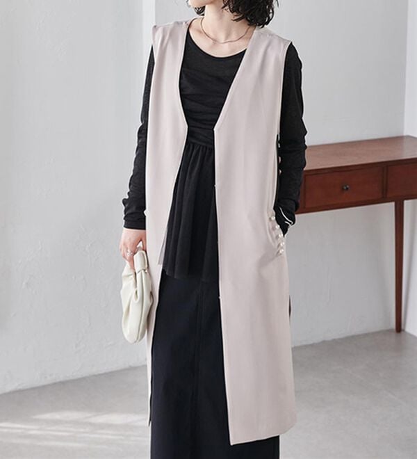 RANAN（ラナン）の「【セットアップ対応】パール調ビジュー付ロングジレ（ジレ）」｜詳細画像