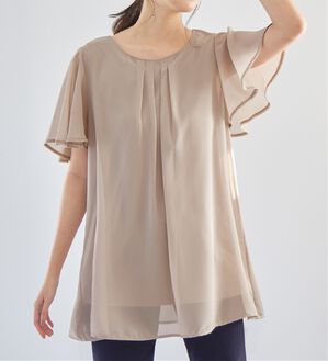 alotta（アロッタ）の「【接触冷感】インナー付シフォンタックチュニック（チュニック）」｜グレージュ