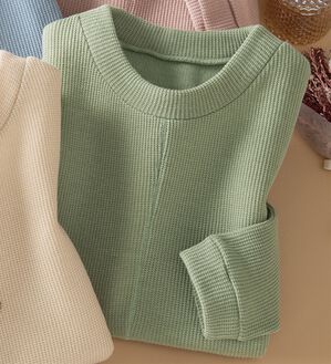 LAVIENNE（ラヴィエンヌ）の「チクチクしにくいニット見えプルオーバー（ニット・セーター）」｜抹茶