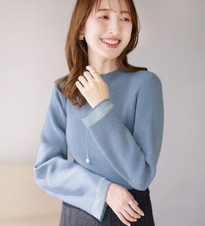 alotta（アロッタ）の「パチパチしにくい！洗える袖シアー切替ニットプルオーバー（ニット・セーター）」｜詳細画像