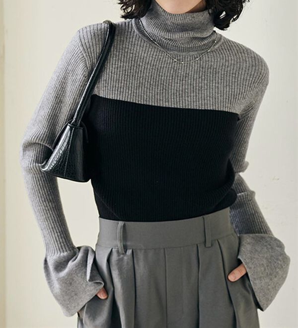 RANAN（ラナン）の「＜ムースタッチ＞洗える！バイカラータートルリブニット（ニット・セーター）」｜詳細画像