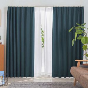 iellio（イエリオ）の「１・２級遮光＆断熱保温＆ＵＶ見えにくいレース付カーテンセット＜４枚組・遮光１級・洗える・無地・レースカーテン・新生活＞（ドレープカーテン）」｜ネイビー（Ｎｕｖｉｅ）