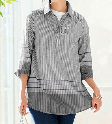 ルフラン（ルフラン）の「ストライプ&times;ギンガムの爽やかブラウス＜ロイル＞（シャツ）」