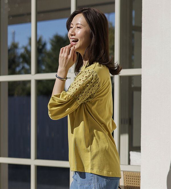 BELLUNA（ベルーナ）の「ボリューム袖レース切替プルオーバー（カットソー）」｜詳細画像