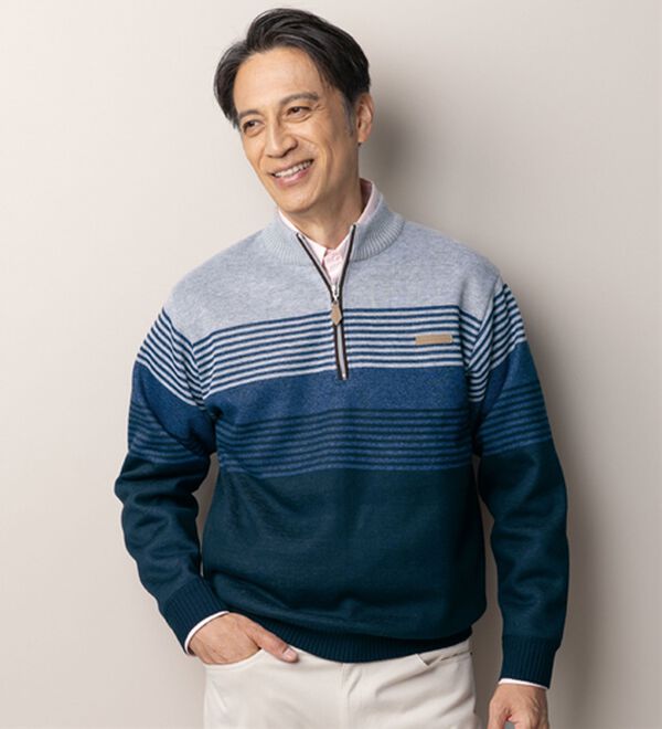 「洗えるパネル柄裏フリースセーター（メンズニット・セーター）」｜詳細画像