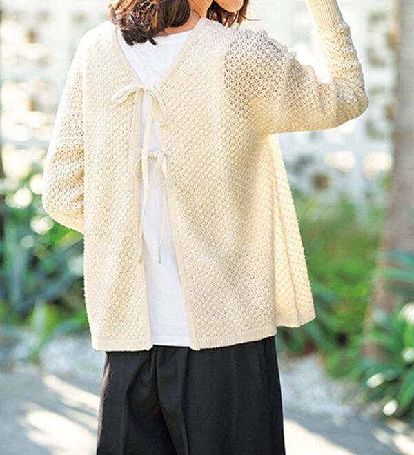 BELLUNA（ベルーナ）の「２ＷＡＹ透かし編リボンニットカーディガン（ニットカーディガン）」｜詳細画像