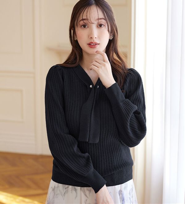 alotta（アロッタ）の「カシミヤタッチボウタイリブニット（ニット・セーター）」｜詳細画像