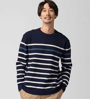 REMEN'S（リメンズ）の「【洗える】やわらかタッチボーダークルーネックセーター（メンズニット・セーター）」｜ネイビー