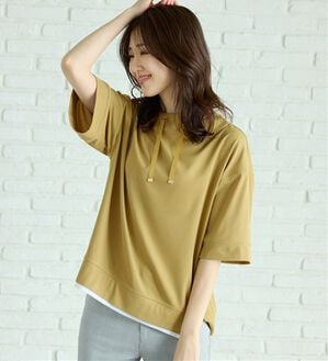 BELLUNA（ベルーナ）の「ワイドネックデザイン重ね着風プルオーバー（カットソー）」｜イエロー