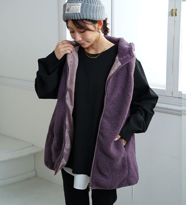 A HAPPY MARILYN（アハッピーマリリン）の「【Ｌ～８Ｌ】大きいサイズの企画者が作りました！ほんのりＡラインでお腹周りゆったりボアベスト（ベスト）」｜詳細画像