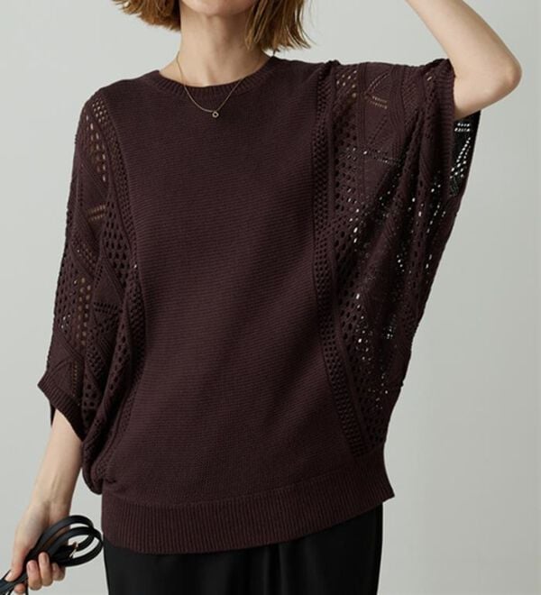 BELLUNA（ベルーナ）の「透かし編ドルマンニットプルオーバー（ニット・セーター）」｜詳細画像