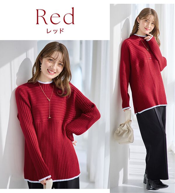 alotta（アロッタ）の「パチパチしにくい！洗えるリブ切替配色ニットプルオーバー（ニット・セーター）」｜詳細画像