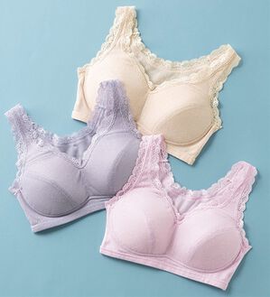 「【３色組】快適メッシュ　綿混リラックスブラ（ブラジャー）」｜3色組