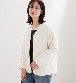 BELLUNA（ベルーナ）の「パイピング使い裏ボアキルトコート（ハーフコート）」｜アイボリー