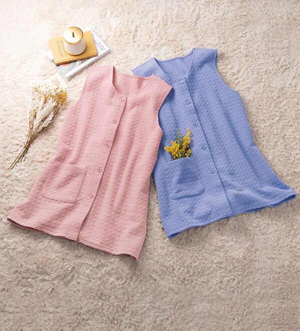 「ふんわり暖かジャカードベスト（パジャマ・ルームウェア）」｜詳細画像