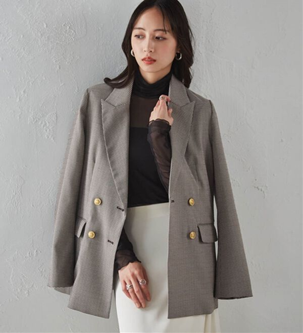 RANAN（ラナン）の「洗える！ゴールド調ボタンWテーラードジャケット（テーラードジャケット）」｜ブラウン系