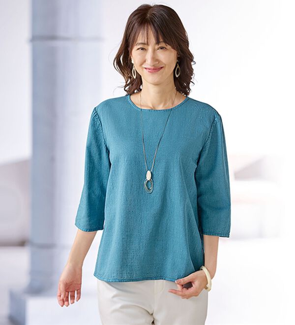 BELLUNA（ベルーナ）の「綿１００％洗い加工刺しゅう切替アンサンブル（ブラウス）」｜詳細画像