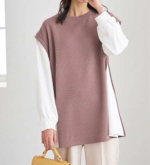 BELLUNA（ベルーナ）の「ボーダージャカード異素材切替チュニック（チュニック）」｜詳細画像