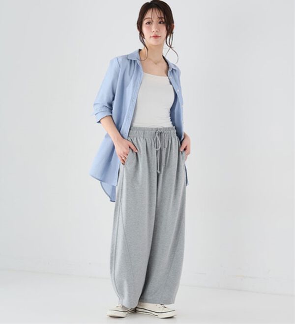 A HAPPY MARILYN（アハッピーマリリン）の「【Ｌ～６Ｌ】夏だから！薄スウェット生地で作ったカーブパンツ（ワイドパンツ・ガウチョ）」｜詳細画像