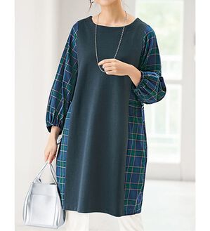 BELLUNA（ベルーナ）の「チェック柄切替２ＷＡＹデザインチュニック（チュニック）」｜ネイビー系