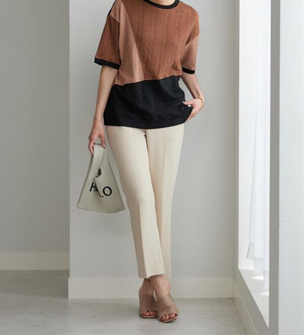 BELLUNA（ベルーナ）の「ミニケーブル柄パッチワーク風プルオーバー（カットソー）」｜詳細画像