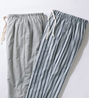 「【２本組】日本製ひんやり綿１００％播州織パジャマパンツ（メンズルームウェア）」｜ストライプ柄セット