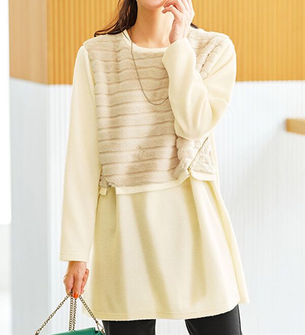 BELLUNA（ベルーナ）の「サイドジッパー付ファー切替チュニック（チュニック）」｜詳細画像