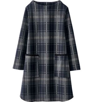 BELLUNA（ベルーナ）の「裏ベロアポケット付ハイネックチュニック（チュニック）」｜ネイビー系チェック