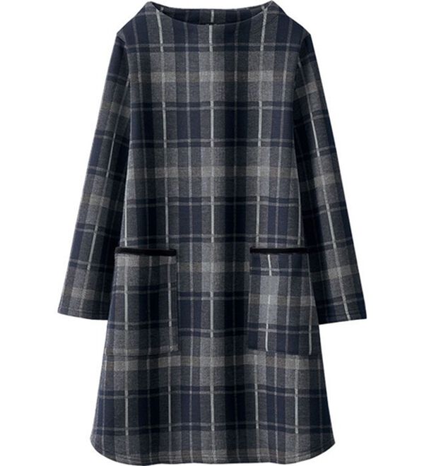 BELLUNA（ベルーナ）の「裏ベロアポケット付ハイネックチュニック（チュニック）」｜ネイビー系チェック