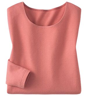 LAVIENNE（ラヴィエンヌ）の「超・暖　吸湿発熱　素肌よろこぶ綿１００％あったかインナー　クルーネックインナー（肌着・インナーウェア）」｜コーラル