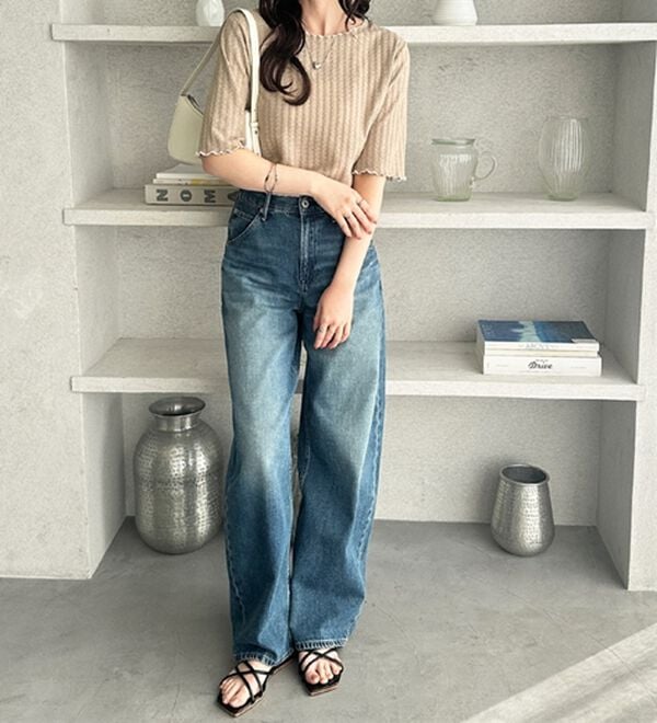 GeeRA（ジーラ）の「配色メロー５分袖表面感カットソー（カットソー）」｜詳細画像