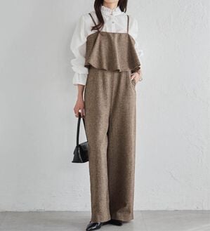 RANAN（ラナン）の「ツイードフリルサロペット（オールインワン）」｜ベージュ