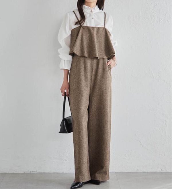 RANAN（ラナン）の「ツイードフリルサロペット（オールインワン）」｜ベージュ