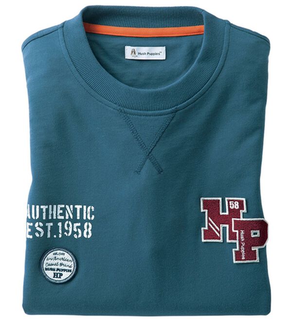 「＜ハッシュパピー＞ブランドデザイン裏毛トレーナー＆パンツ（メンズルームウェア）」｜ブルーグレー(トレーナー)