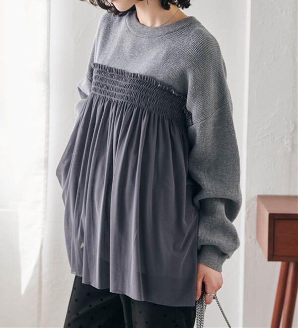 RANAN（ラナン）の「洗える！ビスチェ風チュールドッキングニット＜ムースタッチライト＞（ニット・セーター）」｜詳細画像