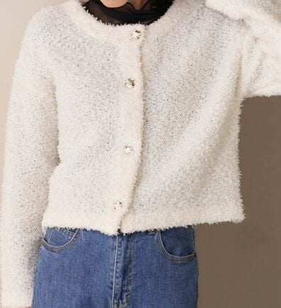 RANAN（ラナン）の「前後2WAYリボンヤーンショート丈カーディガン（ニットカーディガン）」