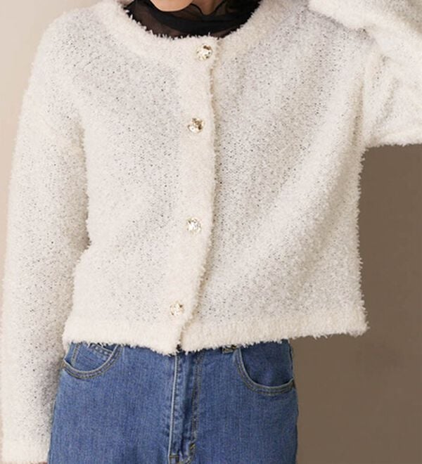 RANAN（ラナン）の「前後2WAYリボンヤーンショート丈カーディガン（ニットカーディガン）」｜アイボリー