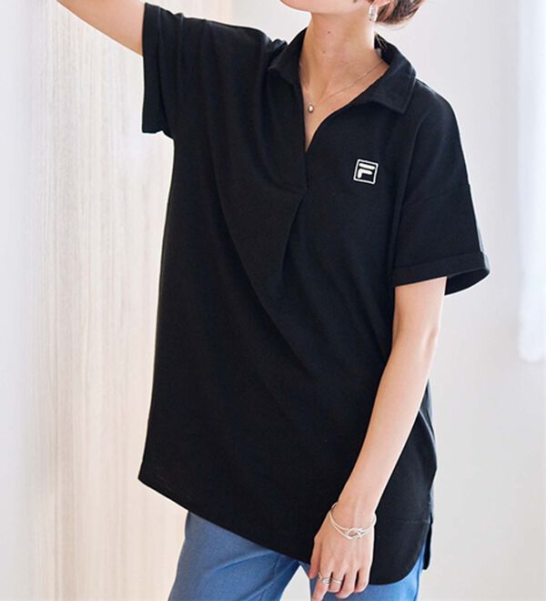 RANAN（ラナン）の「＜ＦＩＬＡ＞吸汗速乾・ＵＶ対策　鹿の子チュニックポロシャツ（チュニック）」｜ブラック