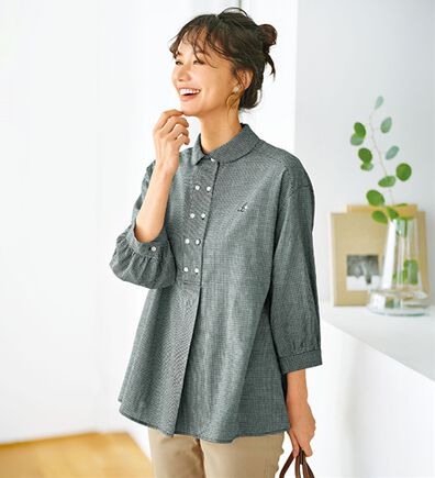 BELLUNA（ベルーナ）の「綿１００％ちび衿ボタン使いブラウス（ブラウス）」