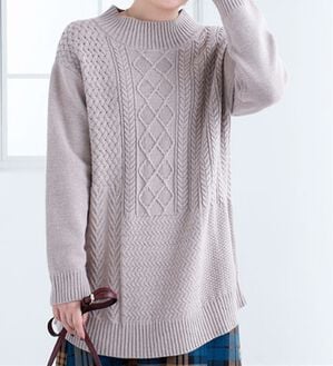 BELLUNA（ベルーナ）の「パッチワーク調ケーブルニットチュニック（チュニック）」｜杢ベージュ