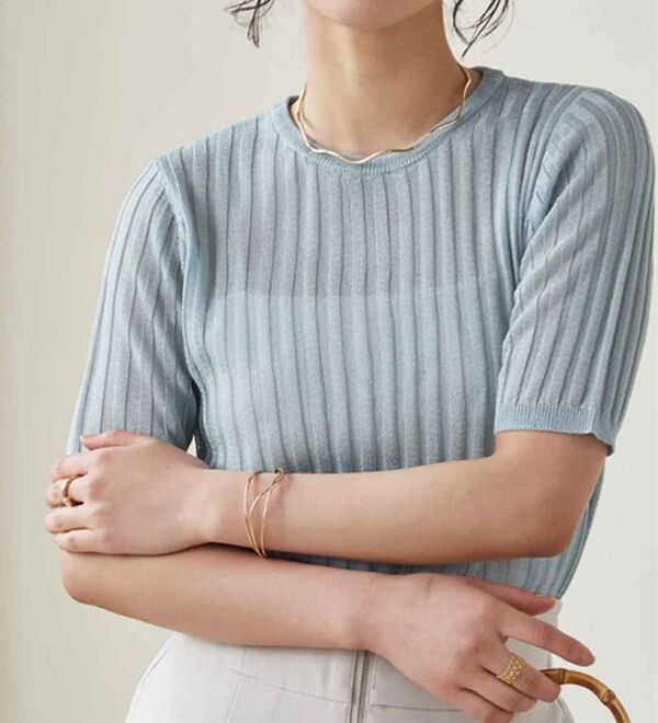 RANAN（ラナン）の「5分袖シアーラメリブニット（ニット・セーター）」｜詳細画像