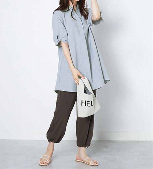 BELLUNA（ベルーナ）の「【接触冷感】麻調素材袖リボン使いシャツチュニック（チュニック）」｜詳細画像