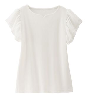 alotta（アロッタ）の「テレコリブ異素材フレアー袖トップス（カットソー）」｜オフホワイト