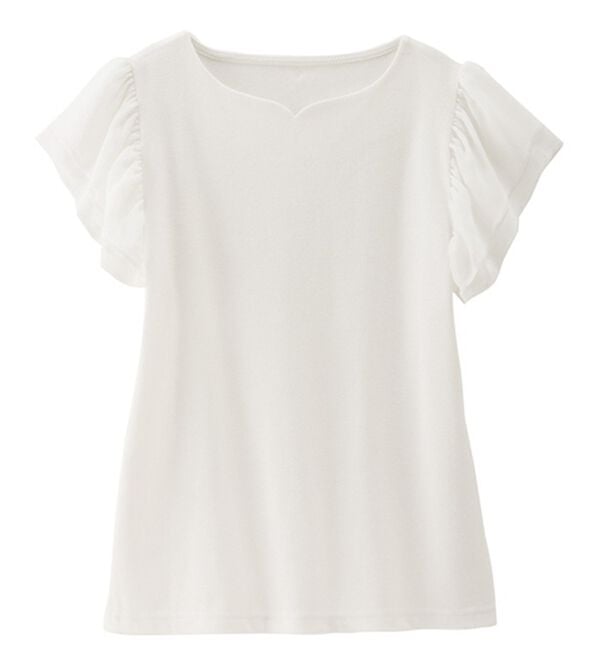 alotta（アロッタ）の「テレコリブ異素材フレアー袖トップス（カットソー）」｜オフホワイト