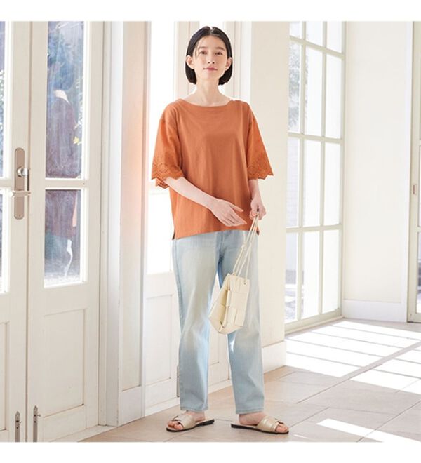 Viola e Viola（ヴィオラ エ ヴィオラ）の「綿１００％ 袖レース切替Ｔシャツ（Tシャツ）」｜詳細画像