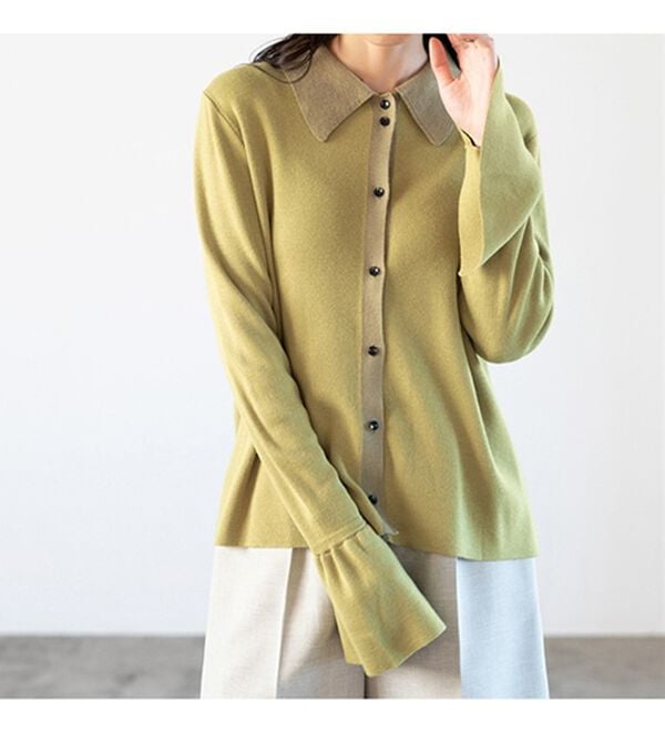 GeeRA（ジーラ）の「ポロ衿配色ニットカーディガン（ニットカーディガン）」｜詳細画像