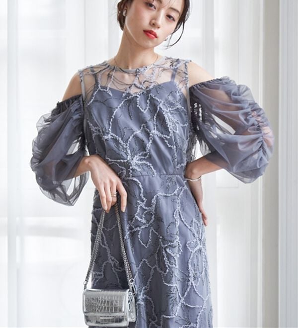 RANAN（ラナン）の「3way袖取り外し可能フェザーレースドレス（その他ワンピース）」｜グレー系