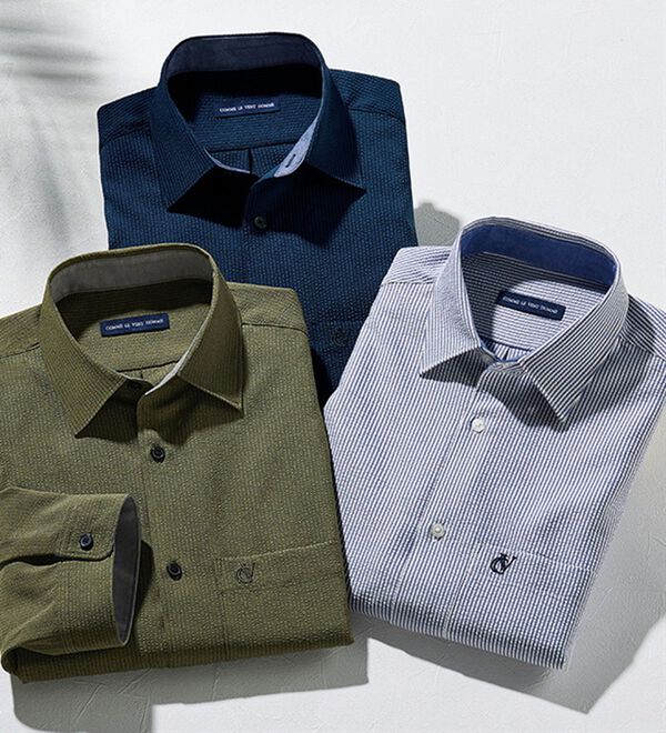 「【３色組】＜コムルヴァン・オム＞ゆとり設計タック入りシャツ（メンズシャツ）」｜詳細画像